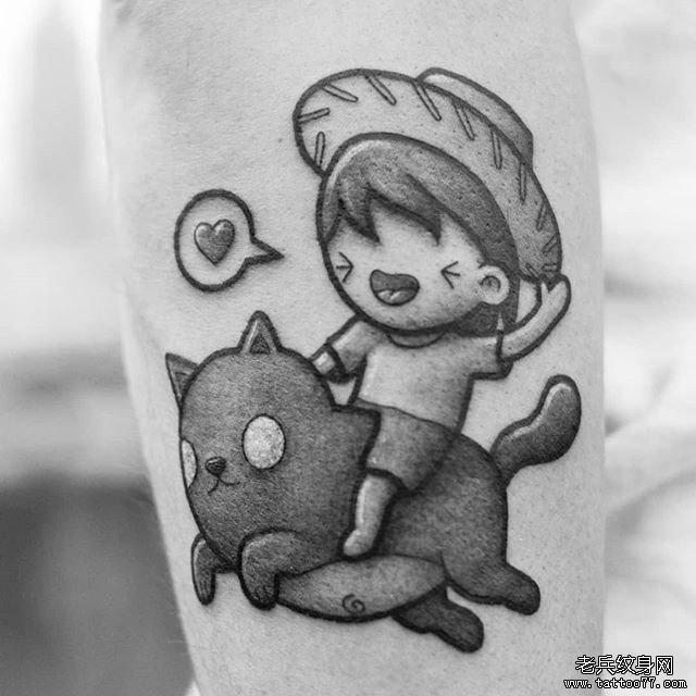 可爱卡通男孩猫咪纹身