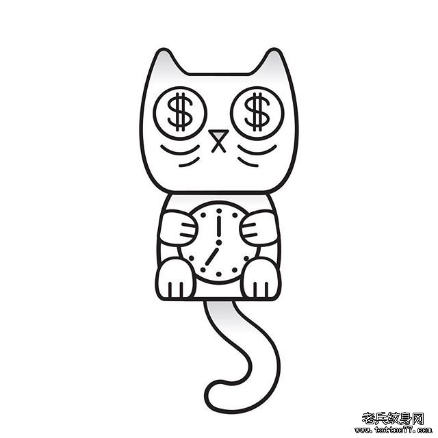 简笔猫咪纹身手稿