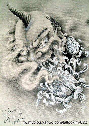 日本般若菊花纹身图案图片