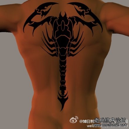 蝎子纹身图案大全：背部图腾蝎子纹身图案纹身图片