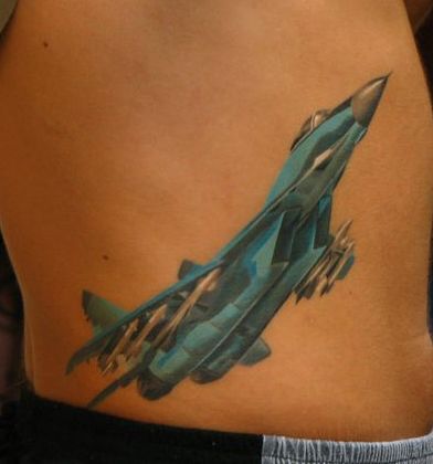 腰部纹身图案：腰部战斗机飞机纹身图案纹身图片