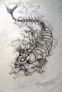 鱼骨架纹身图案