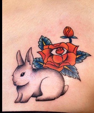 纹身店：小白兔玫瑰纹身图案图片