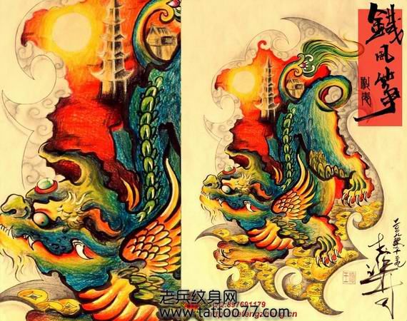 帅气经典的貔貅纹身图案