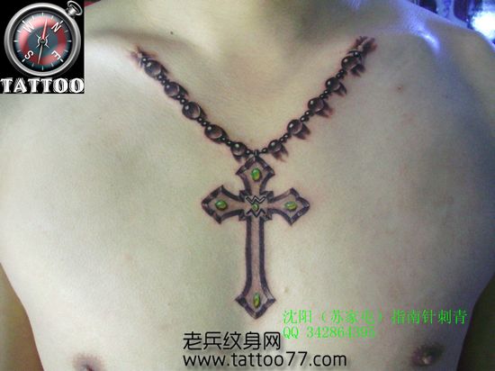 时尚流行的十字架吊链纹身图案